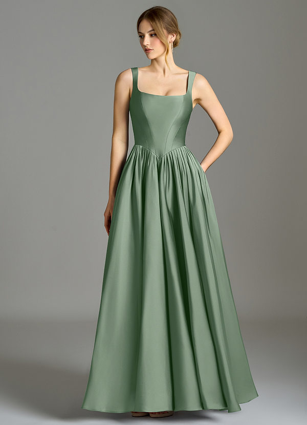 Azazie Verina Bridesmaid Dresses Matcha A-Line Pleated Stretch Satin Dress image1