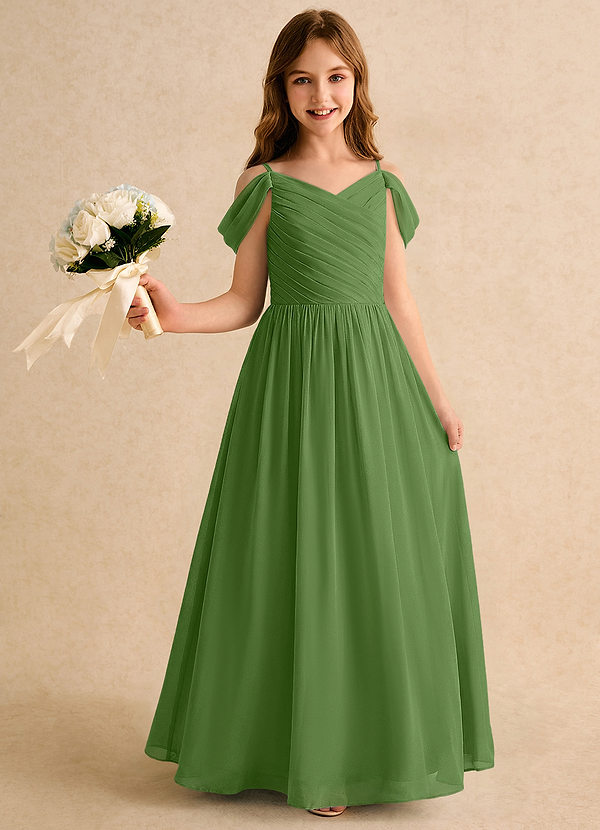 Azazie Chelo Girls Formal Abiti da Damigella Bambina Abito A-Line in Chiffon Plissettato Basilico image1