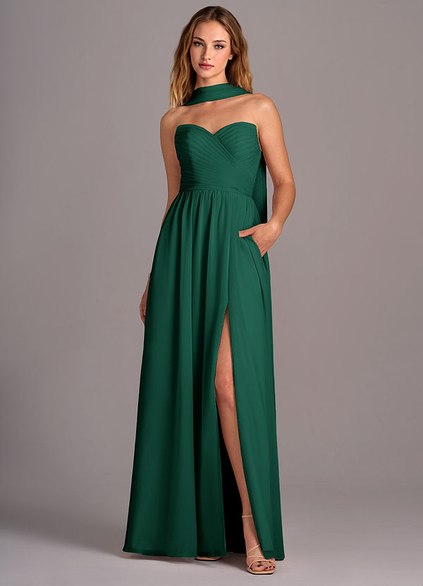 Azazie Joni Bridesmaid Dresses Emerald A-Line Strapless Chiffon Convertible Dress image1