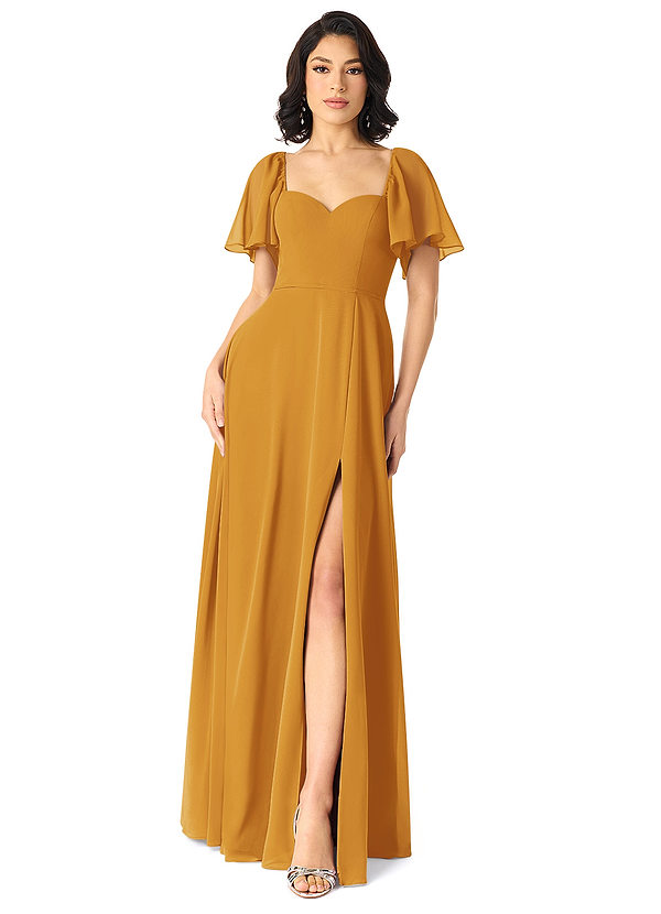 Azazie Chloe Bridesmaid Dresses Butterscotch A-Line Sweetheart Neckline Chiffon Dress image1