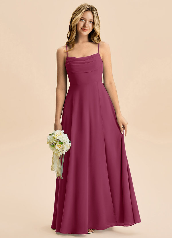 Azazie Bear Junior Mulberry A-Line Pleated Chiffon Dress image1