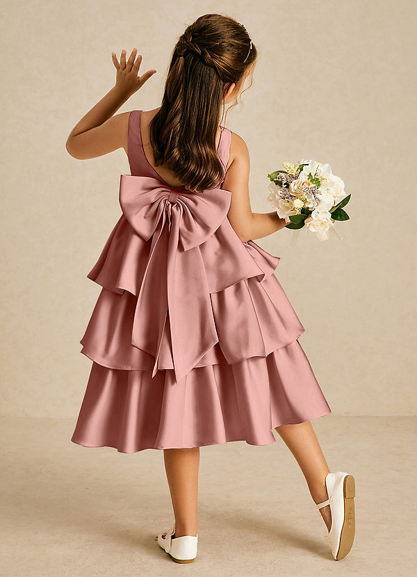 Azazie Margery Blumenkinder Kleider A-Linie Schleifen Stretch-Satin Kleid Rosettenrosa image1
