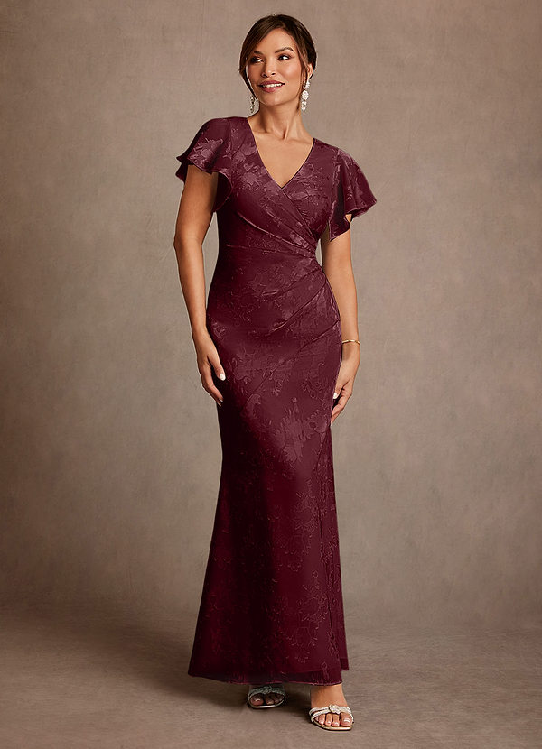 Azazie Dorina Moeder van de Bruid Jurken Kolom Jurk van Bloemenjacquard Geplooid Cabernet image1