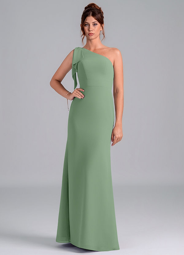 Azazie Rinna Bridesmaid Dresses Matcha Mermaid One Shoulder Chiffon Dress image1