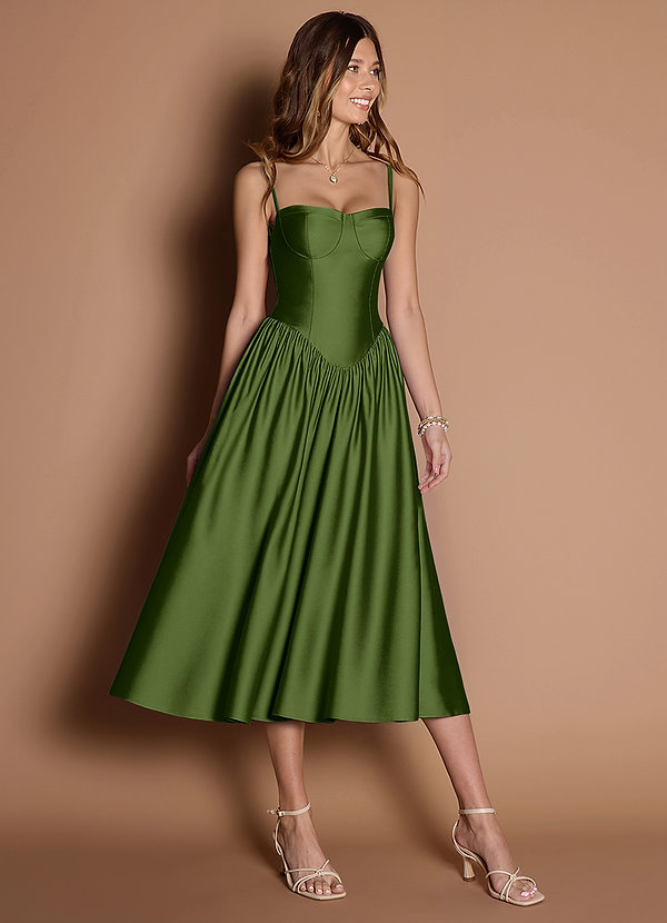 Ottilie Olive Green Pleated Midi Dress image1