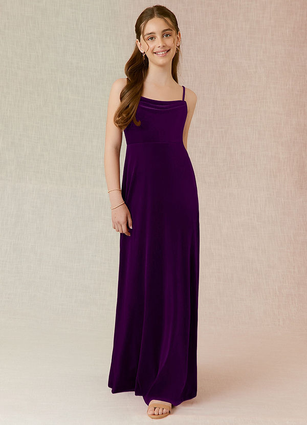 Azazie Solange Junior Grape A-Line Velvet Dress image1
