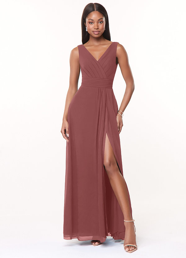 Azazie Karina Bridesmaid Dresses Amethyst A-Line Pleated Chiffon Dress image1