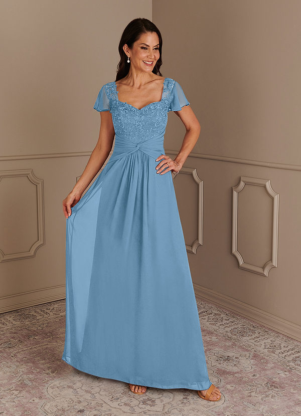 Azazie Gwenyth Mother of the Brides Dresses Steel Blue A-Line Lace Chiffon Dress image1