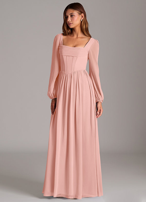 Azazie Maree Bridesmaid Dresses Rosette A-Line Corset Chiffon Dress image1