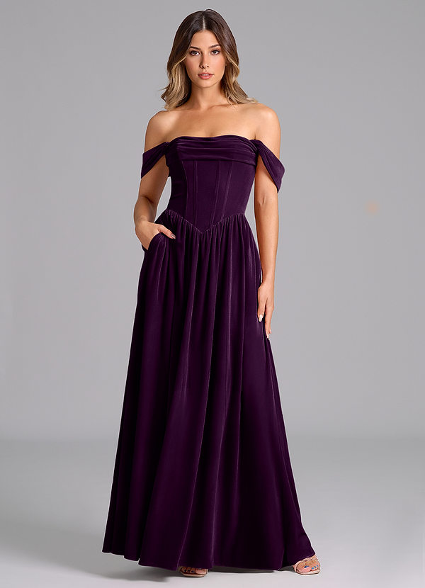 Azazie Hattie Robes Demoiselle d'honneur Robe Trapèze en velours Rayé Grain De Raisin image1