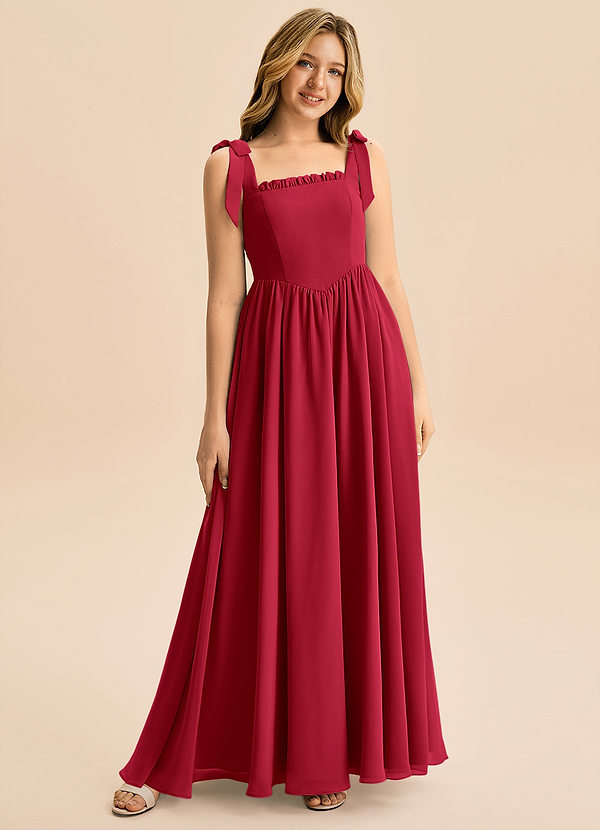 Azazie Delia Junior Abito A-Line in Chiffon Fiocco Scarlatto image1