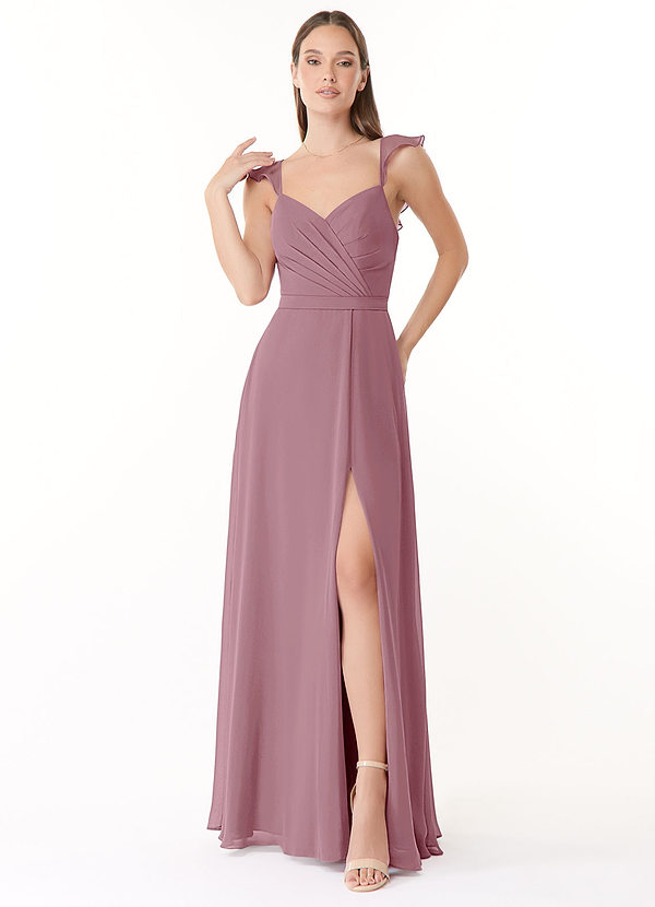 Azazie Emily Bridesmaid Dresses A-Line Ruched Chiffon Floor-Length Dress image1