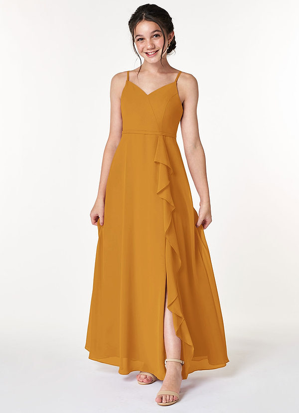 Azazie Naeem Junior Butterscotch A-Line Ruched Chiffon Dress image1