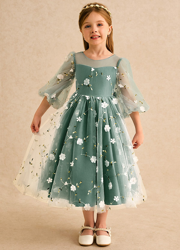 Elowen Vestidos de arras Vestido Verde Oscuro de Encaje de Línea A con Escote corazón image1