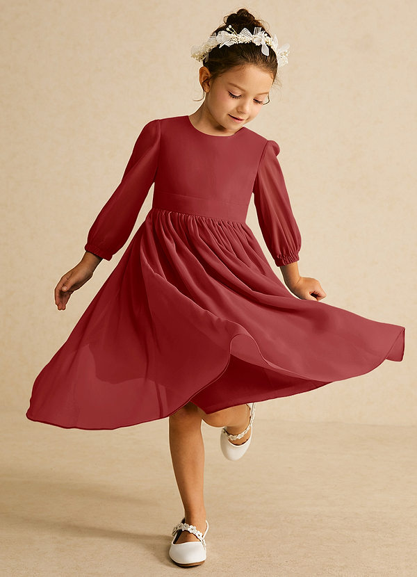 Azazie Lolo Robes de Fillette d'Honneur Robe Trapèze en Mousseline de soie avec manches Rouille image1