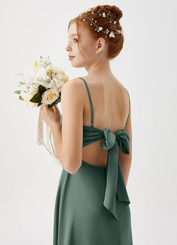 Azazie Shale Junior Sea Moss A-Line Stretch Satin Dress image1