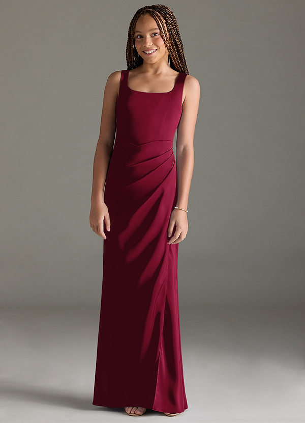 Azazie Mero Junior Burgundy Mermaid Pleated Stretch Satin Dress image1