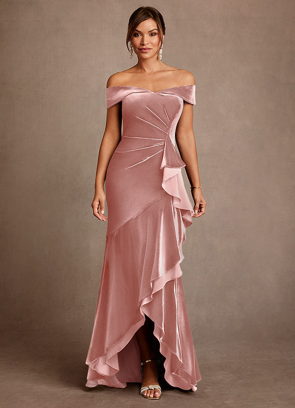 Azazie Billings Mother of the Brides Dresses Dusty Rose Mermaid Off the Shoulder Velvet Dress image1