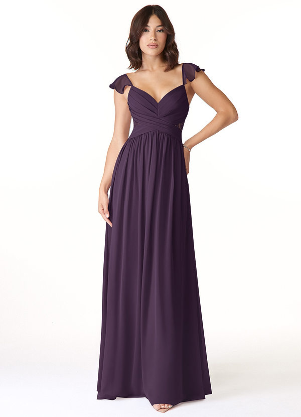 Azazie Lissa Bridesmaid Dresses Plum A-Line Lace Chiffon Dress image1