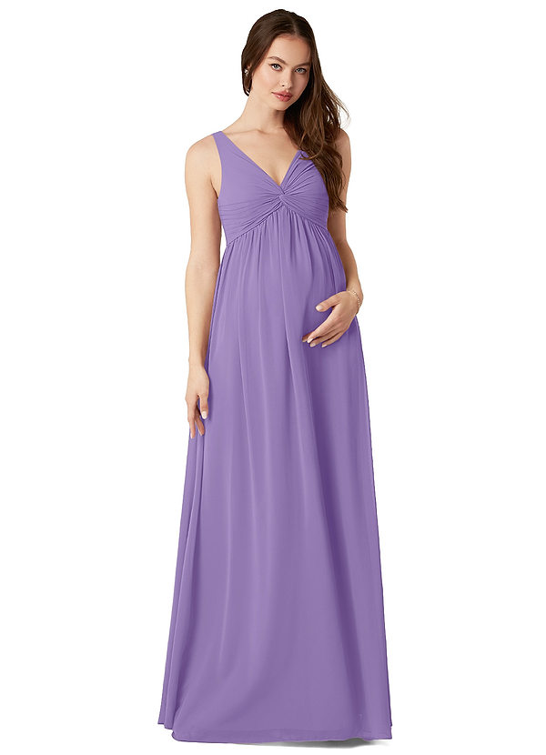 Azazie Yetta Maternity Bridesmaid Dresses A-Line V-Neck Gathered Chiffon Floor-Length Dress image1