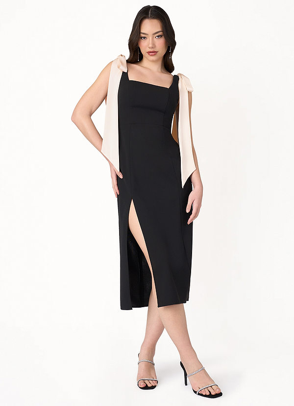 Elle Cream and Black Bows Strap Midi Dress image1