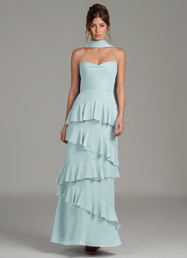 Azazie Imani Bridesmaid Dresses Mist A-Line Ruched Chiffon Dress image1
