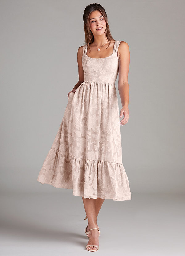 Azazie Alissa Bridesmaid Dresses Blushing Pink A-Line with Pockets Floral Burnout Dress image1