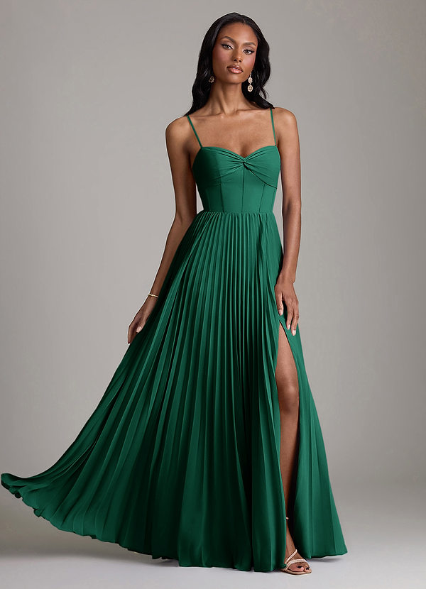 Azazie Akiko Abiti da Damigella Abito A-Line in Chiffon Scollo a Cuore Smeraldo image1