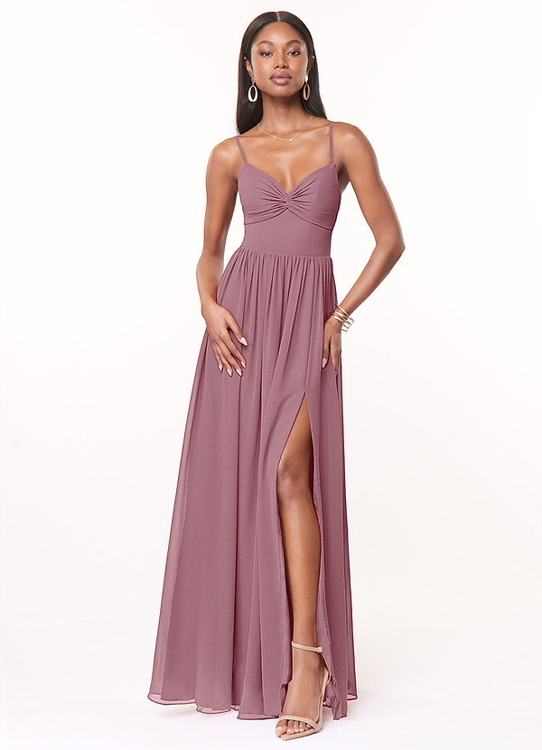 Azazie Zeya Bridesmaid Dresses Vintage Mauve Flowy V-Neck Pleated Chiffon Dress image1