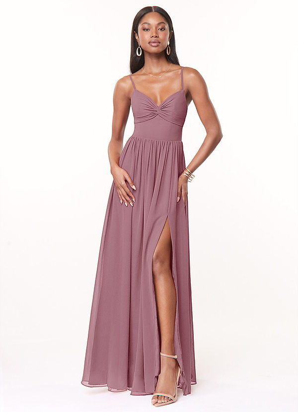 Azazie Zeya Brautjungfernkleider A-Linie V-Hals Gefaltet Chiffon Kleid Vintage Mauve image1