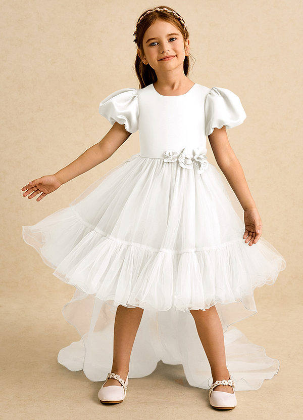 Azazie Cocoa Vestidos de Niña de Flores Vestido de Marfil de Tul de Princesa con Plisado image1