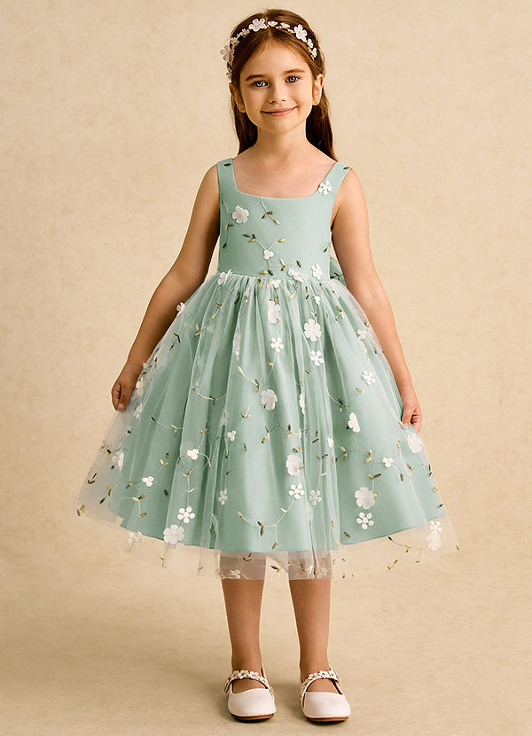 Azazie Bean Blumenkinder Kleider Ballkleid ärmellos Tüll Kleid Agave image1