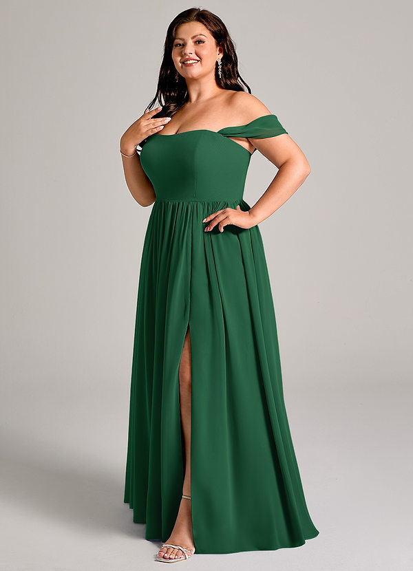 Azazie Calianna Bridesmaid Dresses Dark Green A-Line Off the Shoulder Chiffon Convertible Dress image1