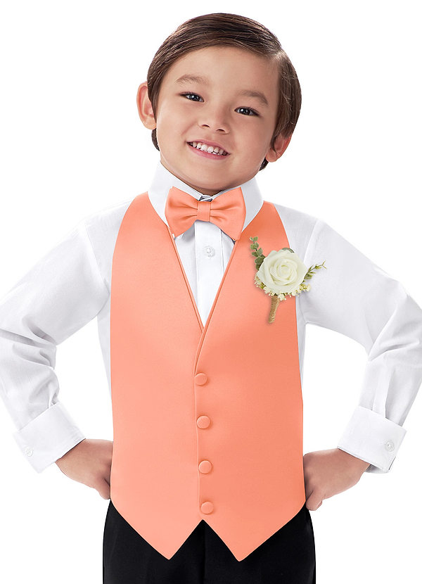front Conjunto de chaleco, pajarita y boutonniere de satén mate para niño