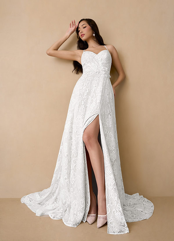 Azazie Camari Wedding Dresses A-Line Sequins Lace Chapel Train Dress image1