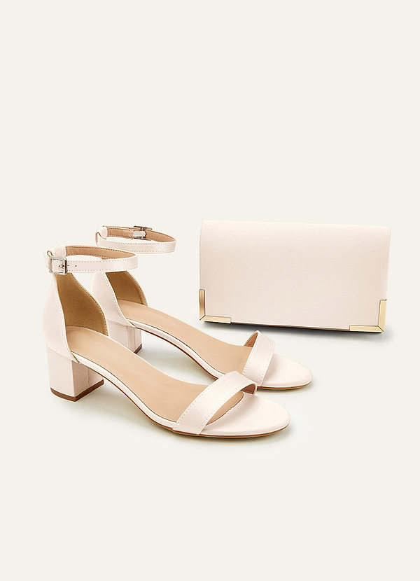 front Matching Color Matte Satin Block Heel Sandals & Envelope Clutch Set
