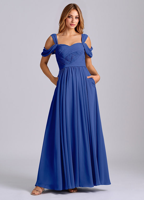 Azazie Koa Brudtärneklänningar Klä av A-Linje i Chiffong Av axeln Kungsblå image1