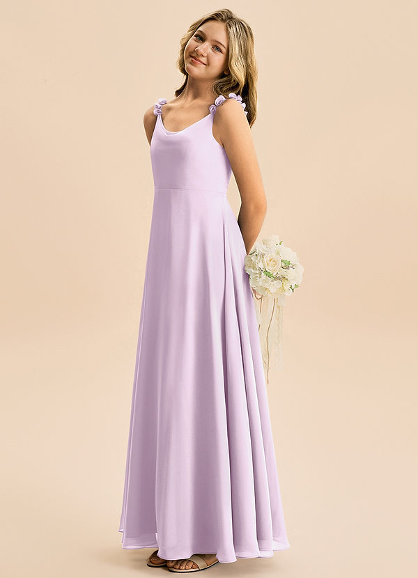 Azazie Elodie Junior A-linja Sifonki Lattian pituus Nuorempi morsiusneito Pukeutua image1