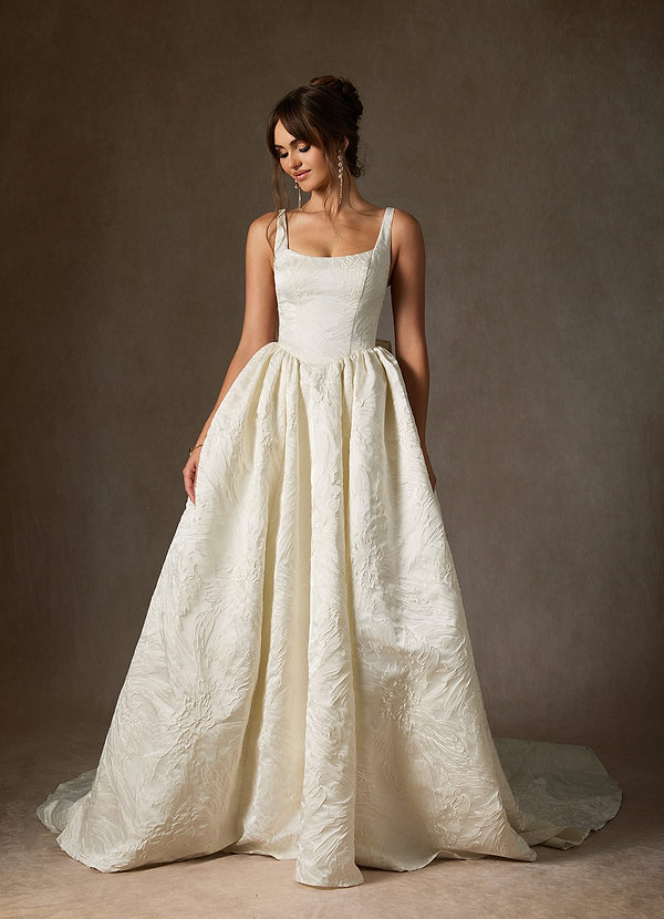 Azazie Skylin Wedding Dresses Vestir Branco Antigo de Jacquard Floral de Vestido de baile com com bolsos image1