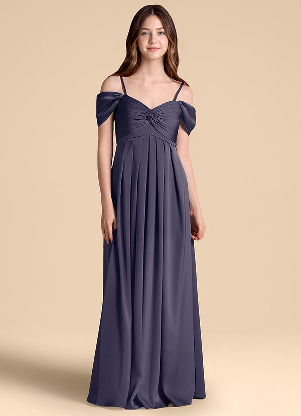 Azazie Kaitlynn Junior Stormy A-Line Off the Shoulder Stretch Satin Dress image1