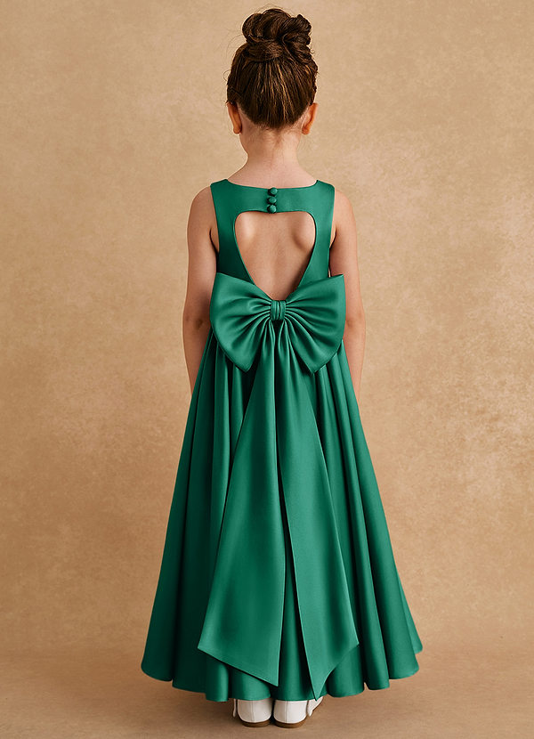 Azazie Bettie Flower Girl Dresses Emerald A-Line Bow Matte Satin Dress image1