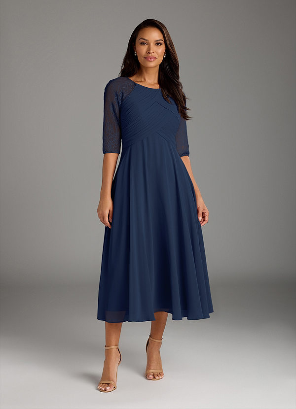 Azazie Dorothea Mother of the Brides Dresses Dark Navy A-Line Scoop lace Chiffon Dress image1