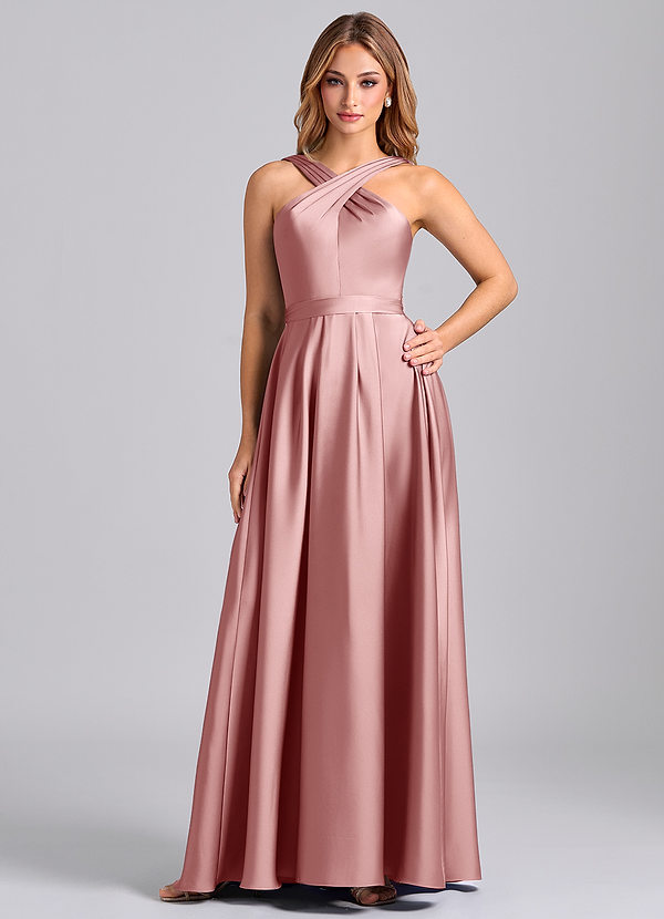 Azazie Dixie Bridesmaid Dresses Dusty Rose A-Line Pleated Stretch Satin Dress image1