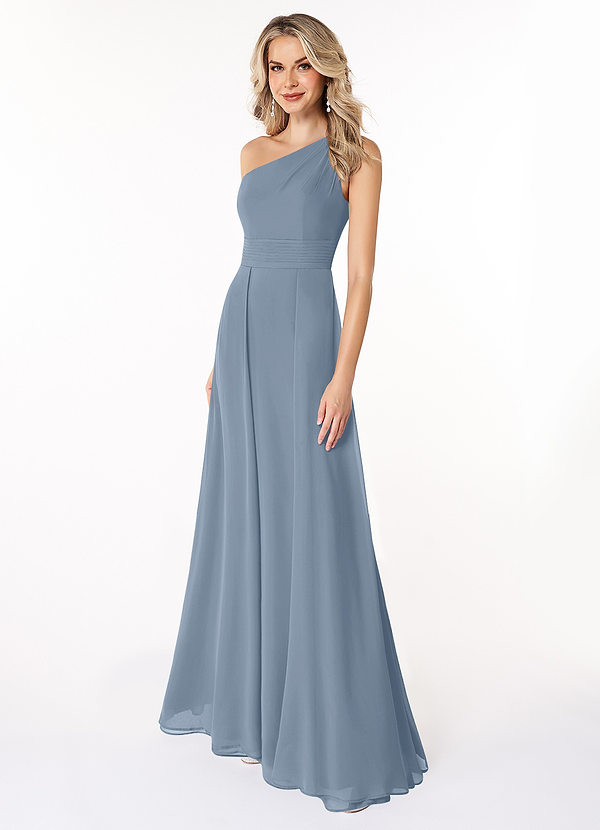Azazie Dallas Bridesmaid Dresses Dusty Blue A-Line One Shoulder Chiffon Dress image1