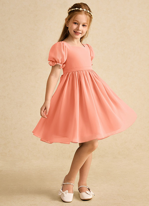 Azazie Jolie Blumenkinder Kleider A-Linie mit ärmel Chiffon Kleid Sonnenuntergang image1