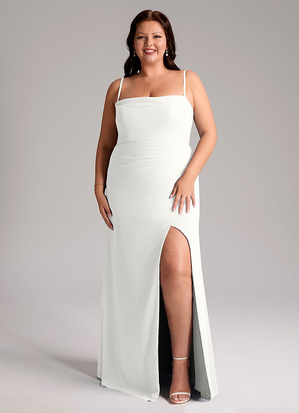 Azazie Leonis Vestidos Dama de Honor Vestido de Blanco de Gasa de Corte Recto Convertible con Sin tirantes image1