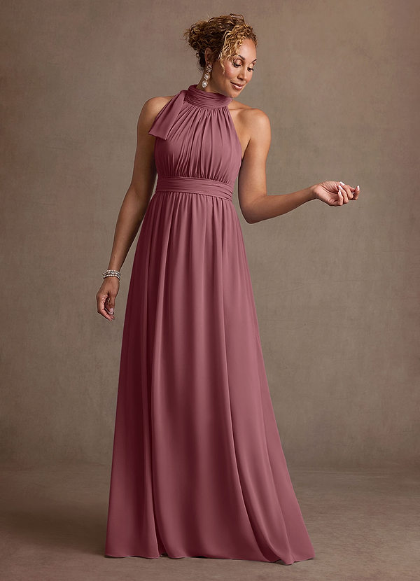 Azazie Antoinette Robes de mère de la mariée Robe Trapèze en Mousseline de soie Plissé Rose Du Désert image1