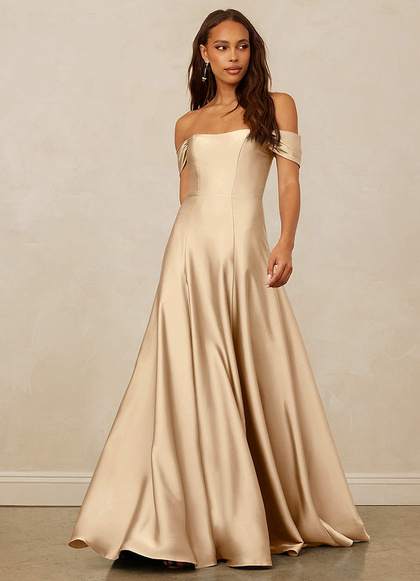 Christian Siriano Bridal for Azazie 1002 Bridesmaid Dresses Off Shoulder Stretch Satin A-line Dress image1