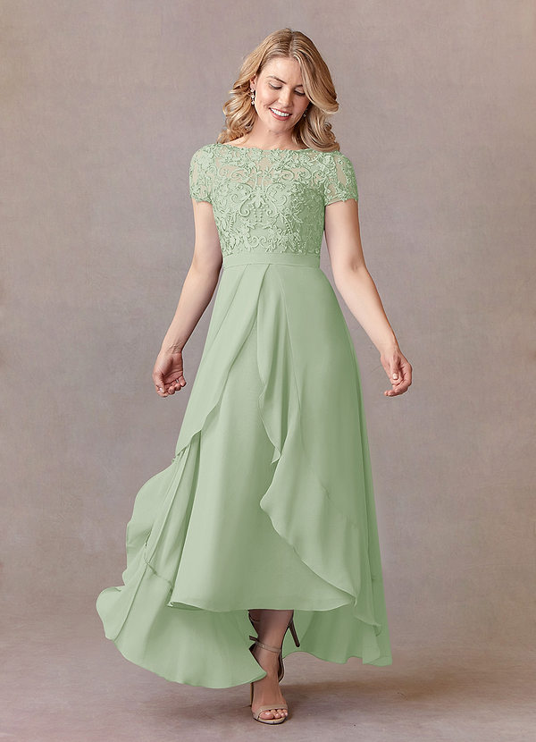 Azazie Mamie Robe Mère de la Mariée & du Marié Robe Trapèze en Mousseline de soie Dentelle Vert Sauge image1