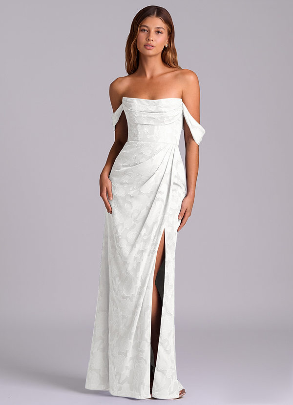 Azazie Johana Suknie dla druhen Syrena Zza ramienia Kwiatowe wypalenie Do ziemi Sukienka image1